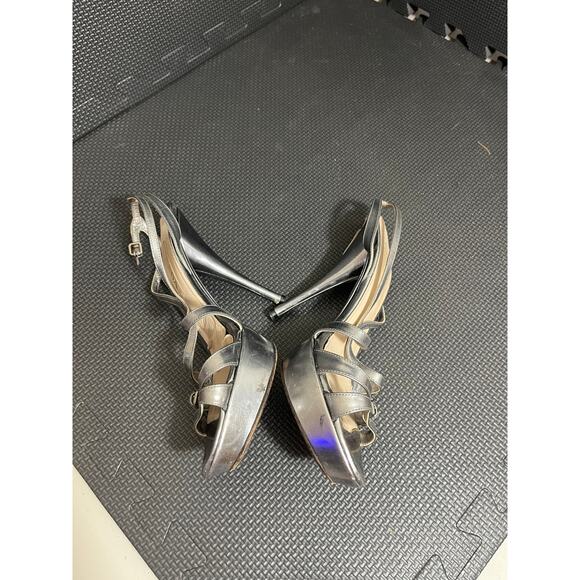 Prada Milano Silver Metallic High‎ Heels Strappy Womens Shoes Size 37.5 US 7.5 - Picture 4 of 12